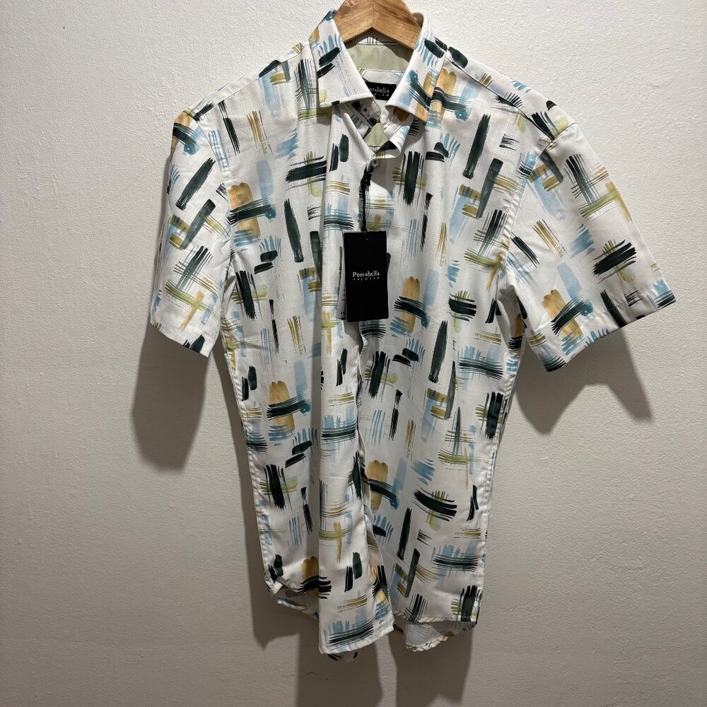 NWT Portabella Premium short sleeve button down shirt in abstract print
